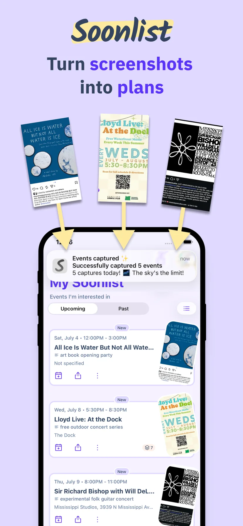 Soonlist app store screenshot: Turn screenshots into plans