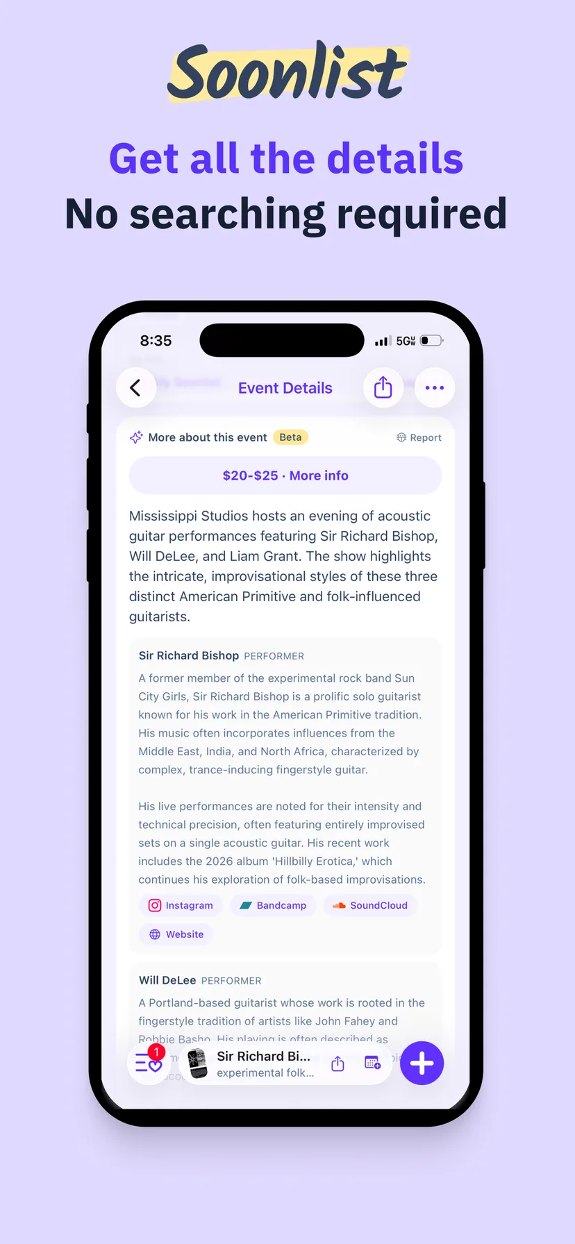 Soonlist app store screenshot: Get all the details, no searching required